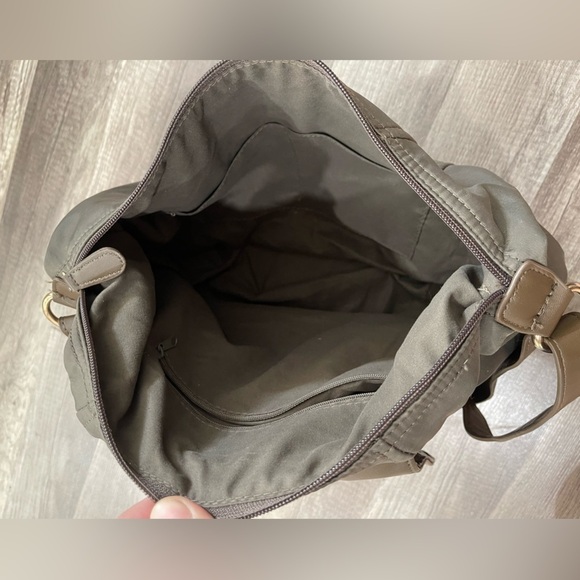 Elegant Grayish Olive Green Brown Leather Handle/Strap, Bottom/Top Backpack - Picture 6 of 8